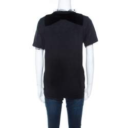 Pre Owned RED Valentino Black Knit Sequined Lace Trim V Neck Top S