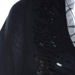 Pre Owned RED Valentino Black Knit Sequined Lace Trim V Neck Top S