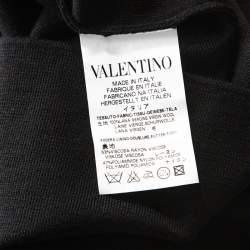 Pre Owned RED Valentino Black Wool Jersey Floral Lace Trim Midi Dress S