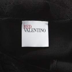 Pre Owned RED Valentino Black Wool Jersey Floral Lace Trim Midi Dress S