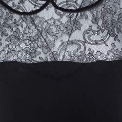 Pre Owned RED Valentino Black Wool Jersey Floral Lace Trim Midi Dress S