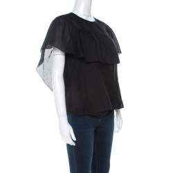 Pre Owned RED Valentino Black Cotton Silk Blend Ruffle Top M