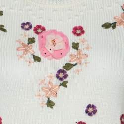 RED Valentino Cream Floral Applique Cotton Knit Top S