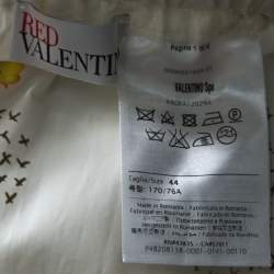 RED Valentino White Floral and Cross Stitch Print Cotton Gathered Skirt Set M