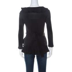 Pre Owned RED Valentino Black Ruffle Detail Long Sleeve Wrap Top M