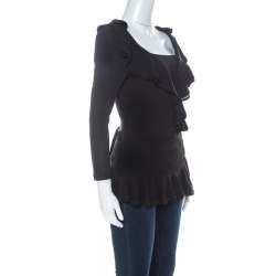 Pre Owned RED Valentino Black Ruffle Detail Long Sleeve Wrap Top M