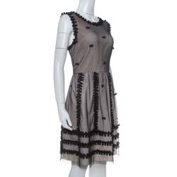 Pre Owned RED Valentino Beige Crepe and Taffeta Contrast Lace Overlay Dress L