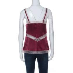 Pre Owned RED Valentino Maroon Stretch Silk Lace Camisole M