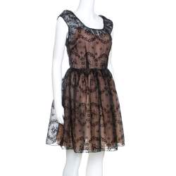 RED Valentino Black Floral Burnout Organza Short Dress S