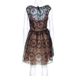 RED Valentino Black Floral Burnout Organza Short Dress S