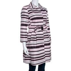 Pre Owned RED Valentino Pink Striped Taffeta Belted Coat M