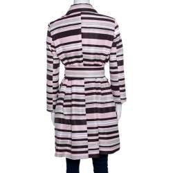Pre Owned RED Valentino Pink Striped Taffeta Belted Coat M