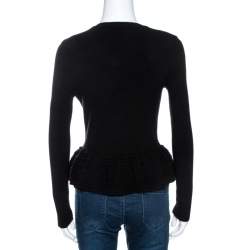 Red Valentino Black Knit Ruffled Peplum Cardigan S