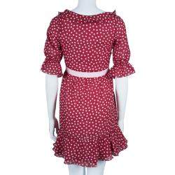 Pre Owned RED Valentino Polka Dot V-Neck Ruffle Dress S