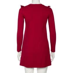 Pre Owned RED Valentino Burgundy Knit Ruffled Neck T-Shirt Dress XS