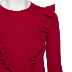 Pre Owned RED Valentino Burgundy Knit Ruffled Neck T-Shirt Dress XS