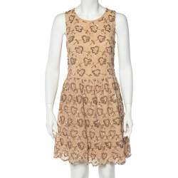 RED Valentino Beige Embellished Lace Bow Detail Mini Dress L