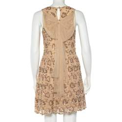 RED Valentino Beige Embellished Lace Bow Detail Mini Dress L