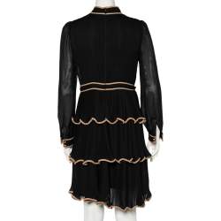 مملوكة مسبقًا Red Valentino Black Crepe Bead Detail Tiered Dress L