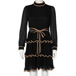 مملوكة مسبقًا Red Valentino Black Crepe Bead Detail Tiered Dress L
