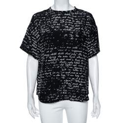 Pre Owned RED Valentino Black Printed Silk Round Neck T-Shirt M