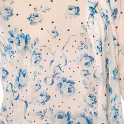 Pre Owned RED Valentino Ivory Floral & Polka Dot Printed Silk Tie-Neck Detail Blouse M