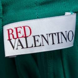 Pre Owned RED Valentino Teal Silk Topstitch Pleated Shoulder Detail Blouse M