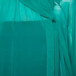 Pre Owned RED Valentino Teal Silk Topstitch Pleated Shoulder Detail Blouse M