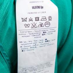 Pre Owned RED Valentino Teal Silk Topstitch Pleated Shoulder Detail Blouse M