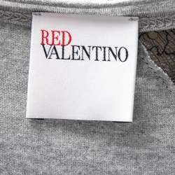 Red Valentino Grey Ruffled Lace and Jersey Short Sleeve T Shirt M