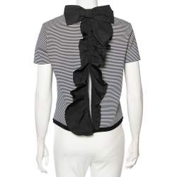 Pre Owned RED Valentino Monochrome Striped Knit Ruffled Trim Detailed Top M