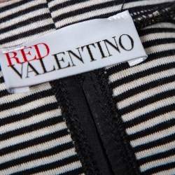 Pre Owned RED Valentino Monochrome Striped Knit Ruffled Trim Detailed Top M