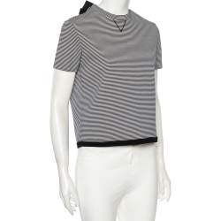 Pre Owned RED Valentino Monochrome Striped Knit Ruffled Trim Detailed Top M