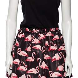 Pre Owned RED Valentino Black Cotton Knit And Flamingo Printed Sleeveless Mini Dress M