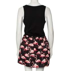 Pre Owned RED Valentino Black Cotton Knit And Flamingo Printed Sleeveless Mini Dress M