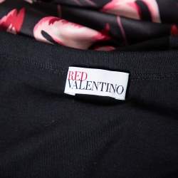 Pre Owned RED Valentino Black Cotton Knit And Flamingo Printed Sleeveless Mini Dress M