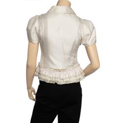 RED Valentino Cream Textured Ruffled Hem Collared Jacket M