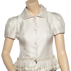 RED Valentino Cream Textured Ruffled Hem Collared Jacket M