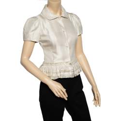 RED Valentino Cream Textured Ruffled Hem Collared Jacket M