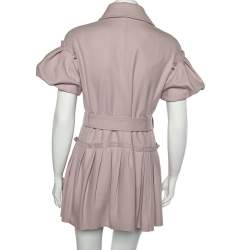 RED Valentino Pink Wool Pleated Detailed Double Breasted Belted Coat S