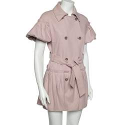 RED Valentino Pink Wool Pleated Detailed Double Breasted Belted Coat S