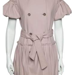 RED Valentino Pink Wool Pleated Detailed Double Breasted Belted Coat S