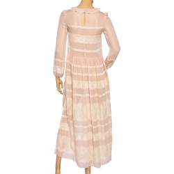 Pre Owned RED Valentino Dusky Pink Chiffon And Lace Trimmed Gathered Waist Detailed Dress S