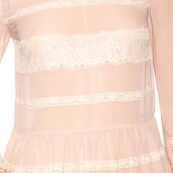 Pre Owned RED Valentino Dusky Pink Chiffon And Lace Trimmed Gathered Waist Detailed Dress S