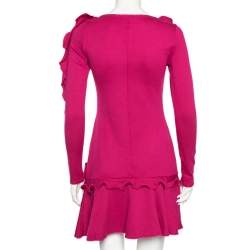 Pre Owned RED Valentino Pink Stretch Knit Ruffle Trimmed Bow Detailed Short Dress M