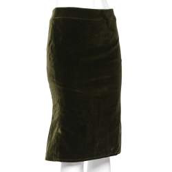 Pre Owned RED Valentino Green Velvet Pleated Hem Detail Skirt M