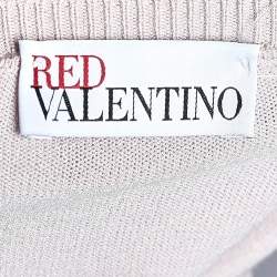 RED Valentino Pink Knit Ruffle Trimmed Button Front Fitted Cardigan L