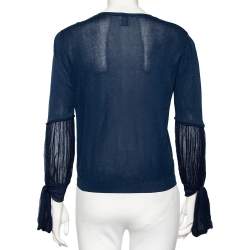 Red Valentino Navy Blue Knit & Chiffon Inset Detailed Long Sleeve Cardigan L