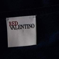 Red Valentino Navy Blue Knit & Chiffon Inset Detailed Long Sleeve Cardigan L