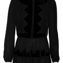 Pre Owned RED Valentino Black Thick Silk & Velvet Inset Detailed Maxi Dress M